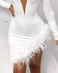 Plunge Fluffy Irregular Party Dress - Image 4
