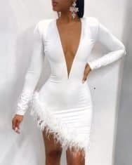 Plunge Fluffy Irregular Party Dress - Image 3