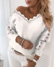 Lace Trim Ribbed Cutout Long Sleeve Sweater