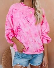 Tie Dye Print Lantern Sleeve Loose Top