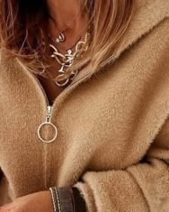 Fluffy Zipper Design Long Sleeve Hooded Coat - Image 3