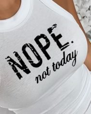 Letter Print Round Neck Casual Tank - Image 4