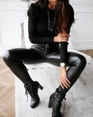 Zipper Design High Waist PU Leather Pants - Image 5