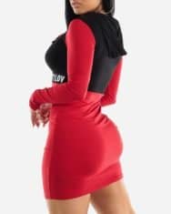Letter Print Colorblock Sporty Hooded Bodycon Dress - Image 4