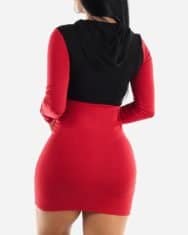 Letter Print Colorblock Sporty Hooded Bodycon Dress