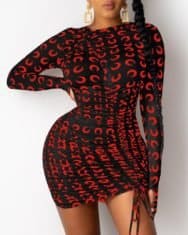 All Over Print Drawstring Bodycon Dress