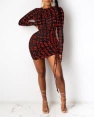 All Over Print Drawstring Bodycon Dress - Image 3