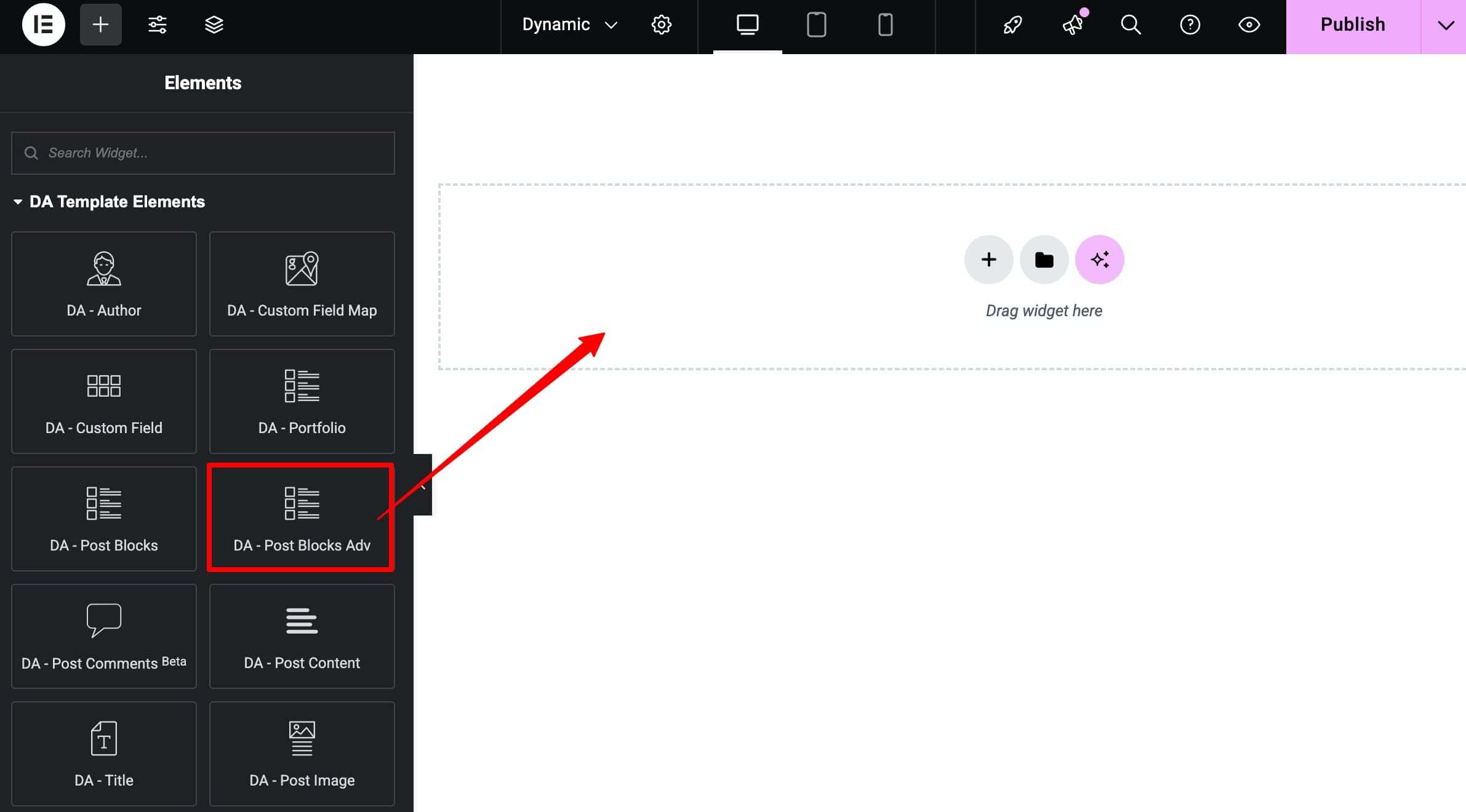 Add DA-Post Block Adv widget