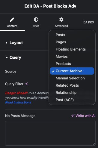 DA -Post Block Adv Query Settings