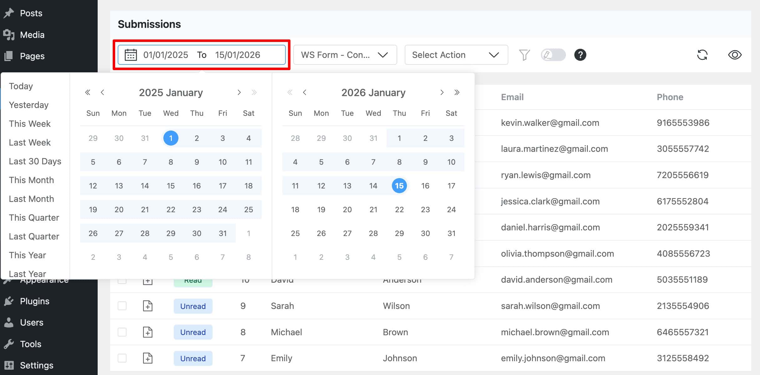 Form Vibes Date Range