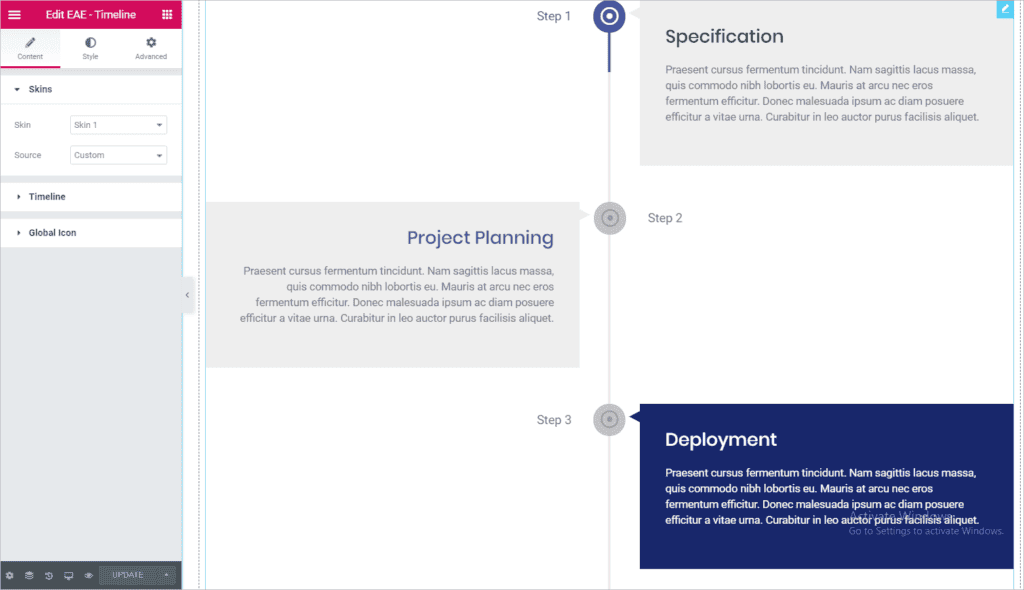 Elementor Timeline Content