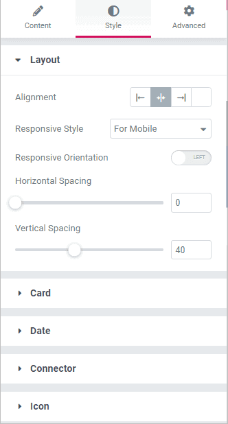 Elementor Timeline Style Settings