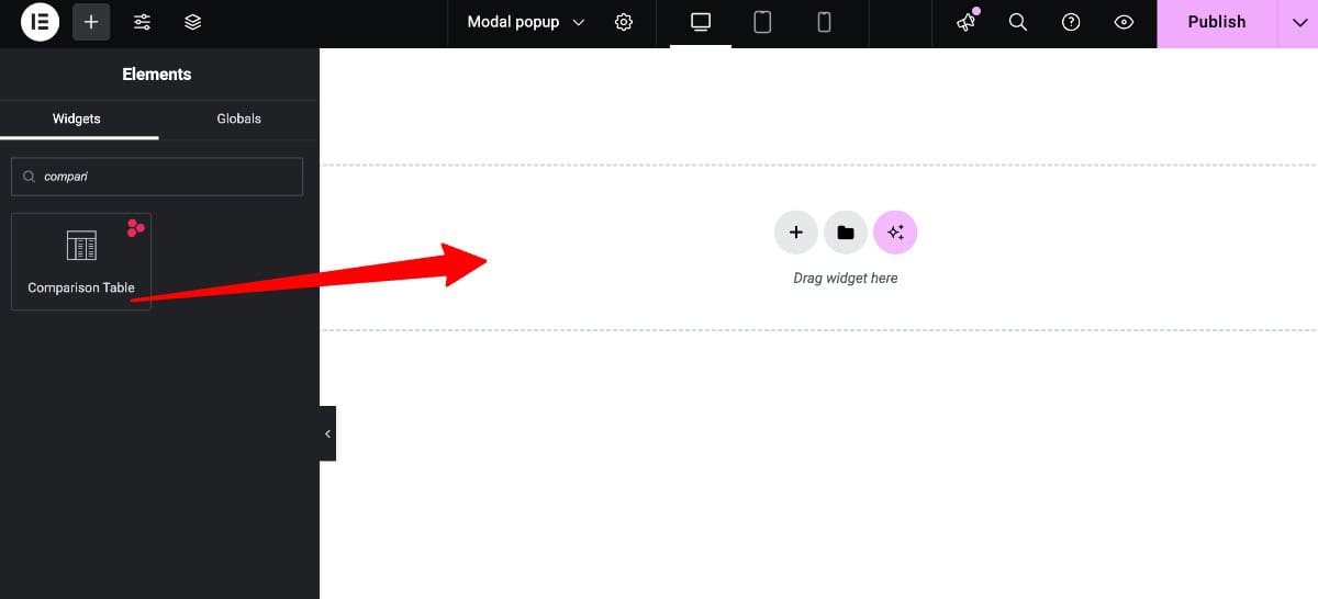 Add Comparison Table in Elementor