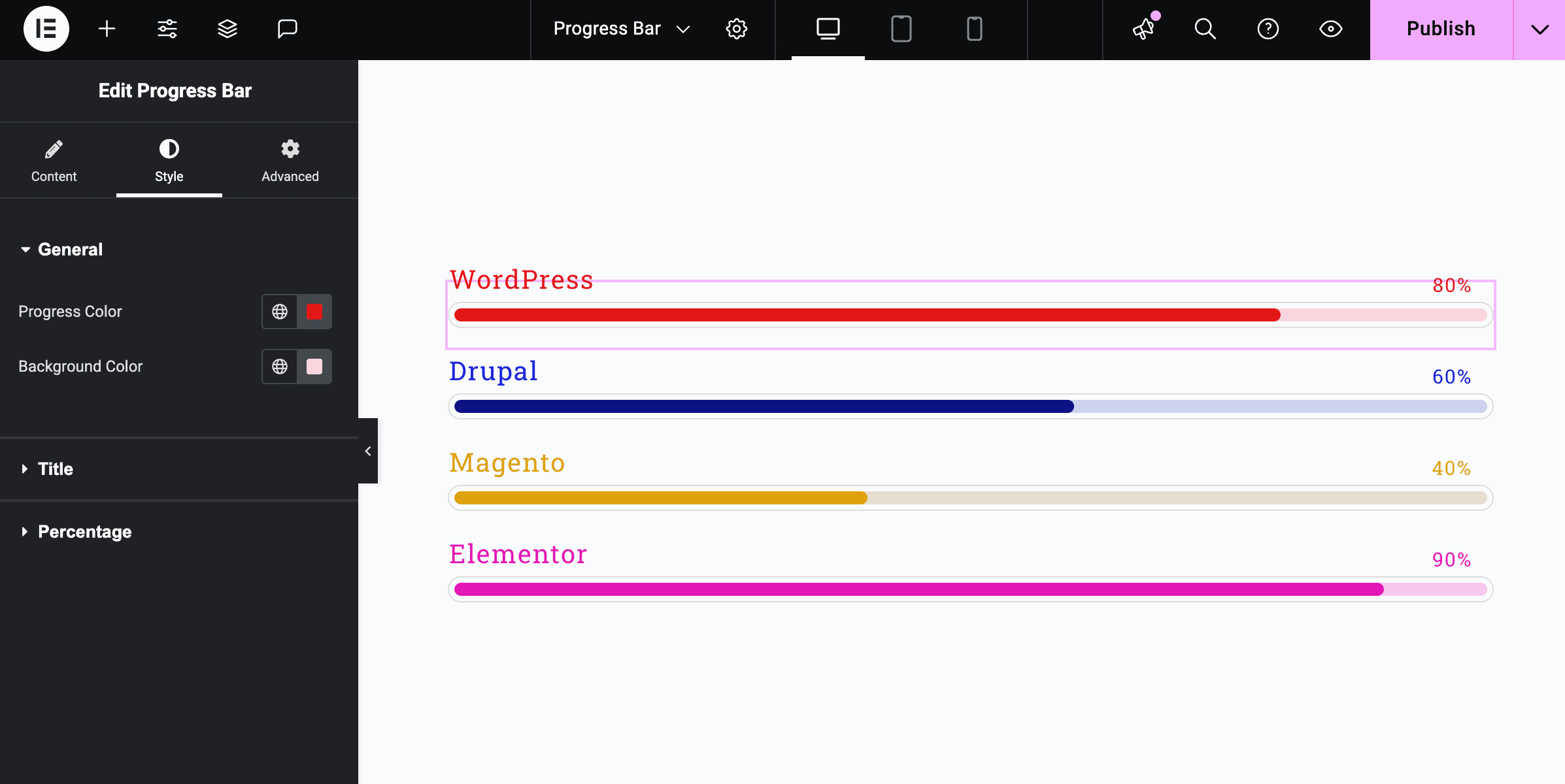 Elementor Progress Bar Style