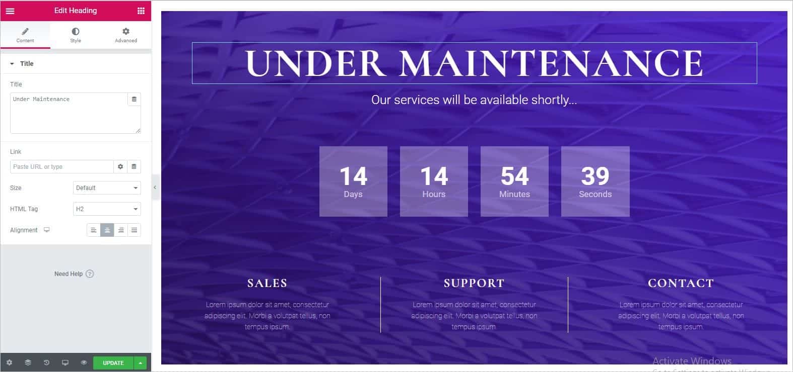 Customize Maintenance Template