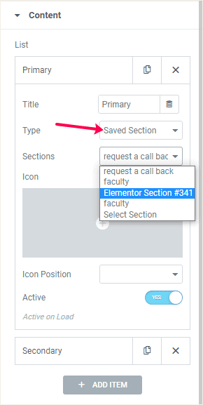 Content Switcher: Choose Section