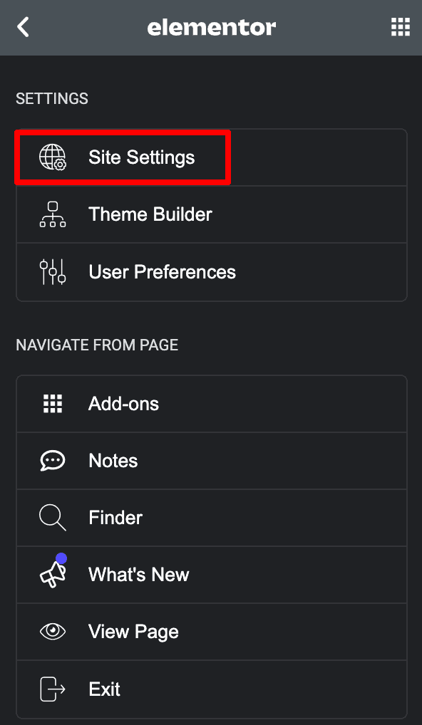 Elementor Site Settings