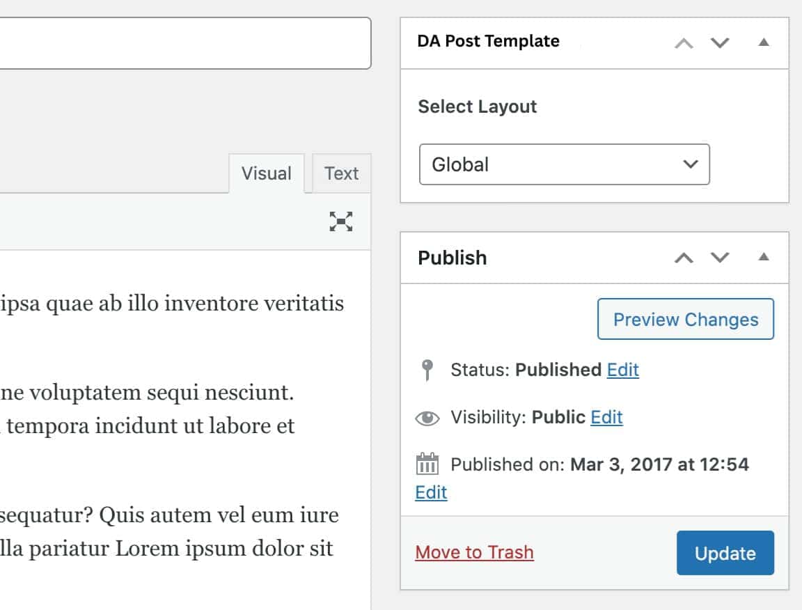 Post Settings on Classic Editor