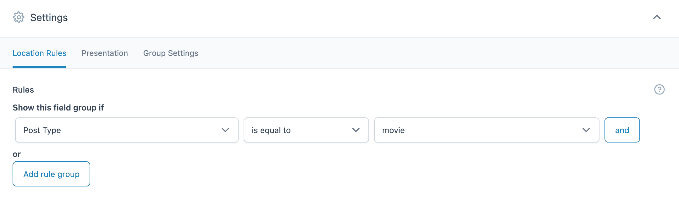 Adjust Location Rules Settings ACF