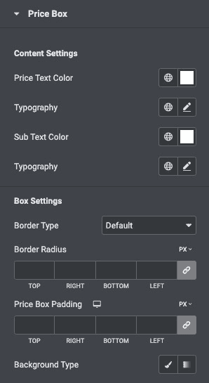Price Table: Price Box Style Settings