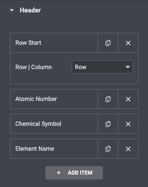 Data Table: Header Settings
