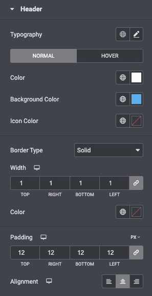 Data Table: Header Style Settings
