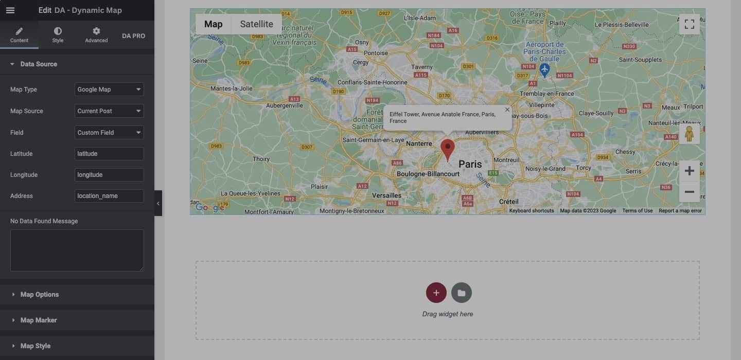 DA Dynamic Map: Data Source Settings(Custom Field)