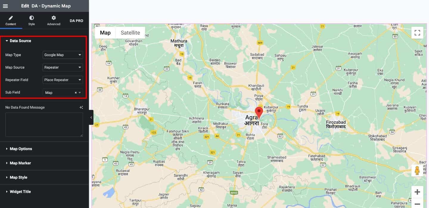 DA Dynamic Map: Display Data with Repeater