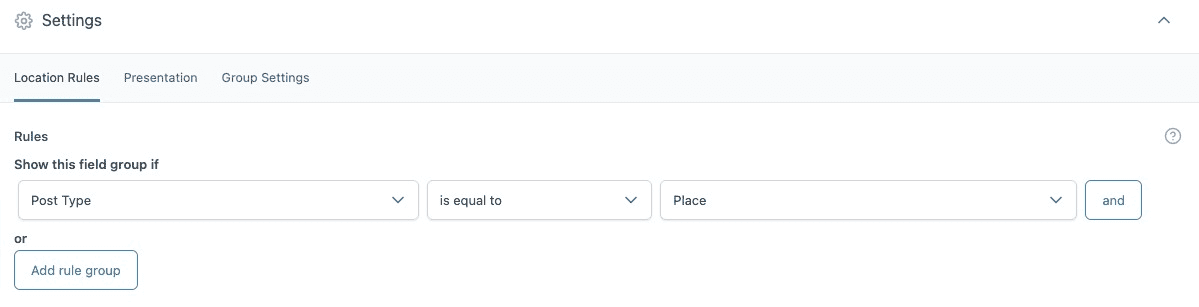 Advanced Custom Fields(ACF): Location Rules Settings