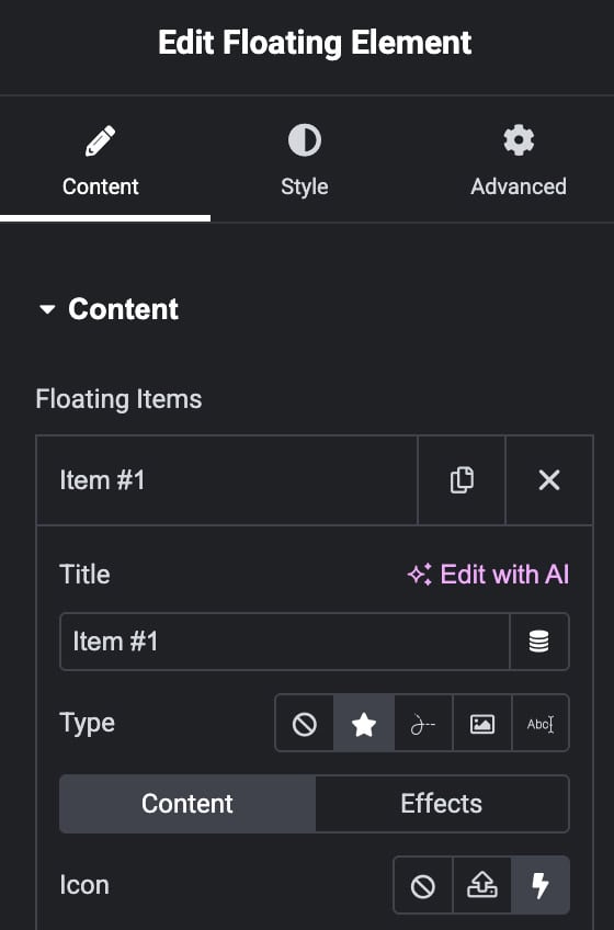 Floating Element: Icon Settings