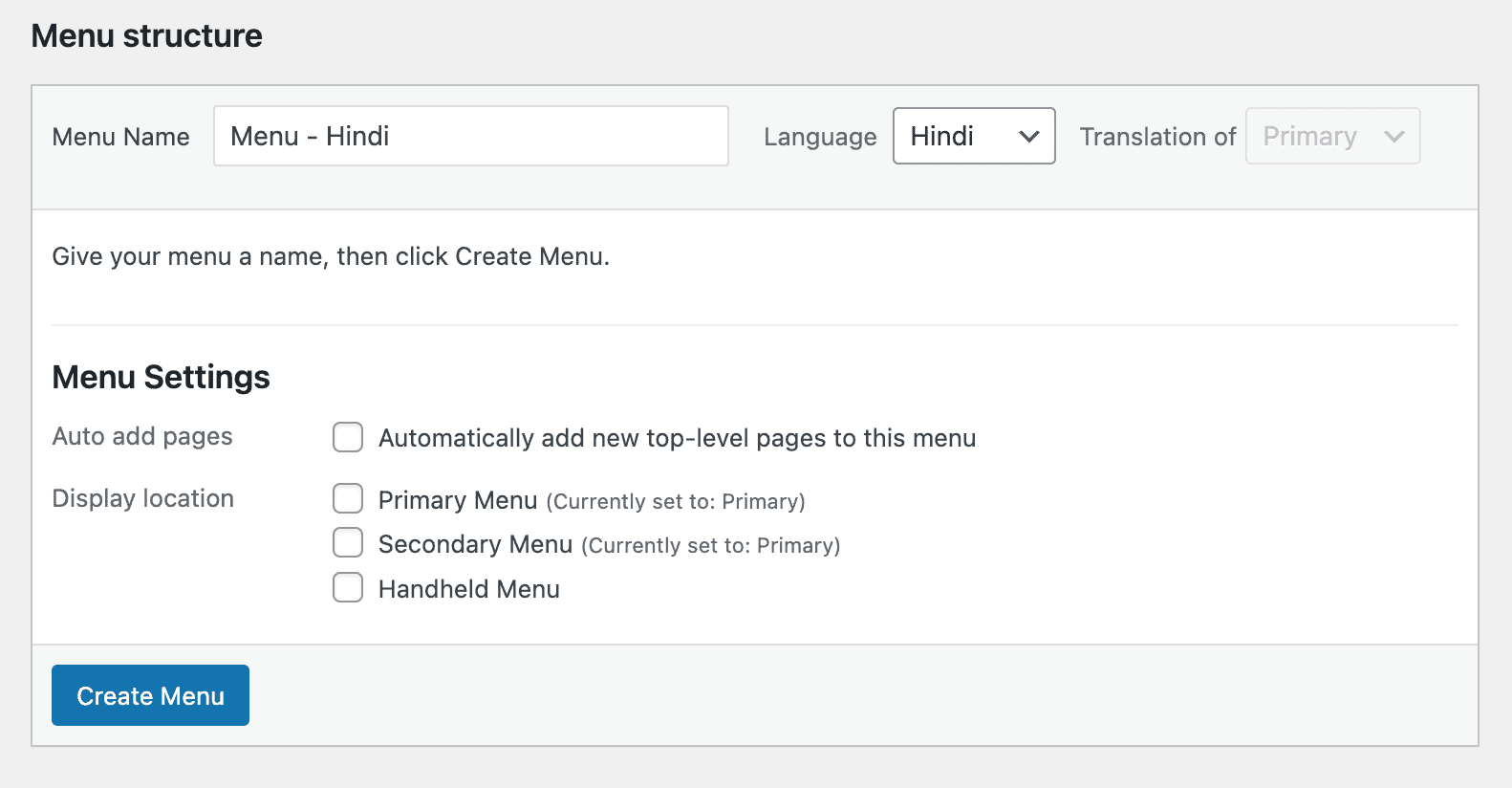 WordPress: Added Language Menu Settings