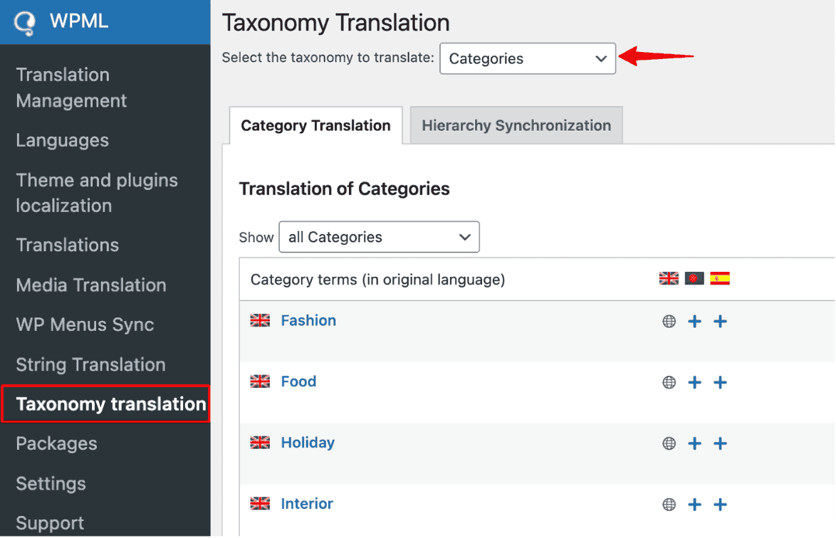 WPML: Taxonomy Translation Settings