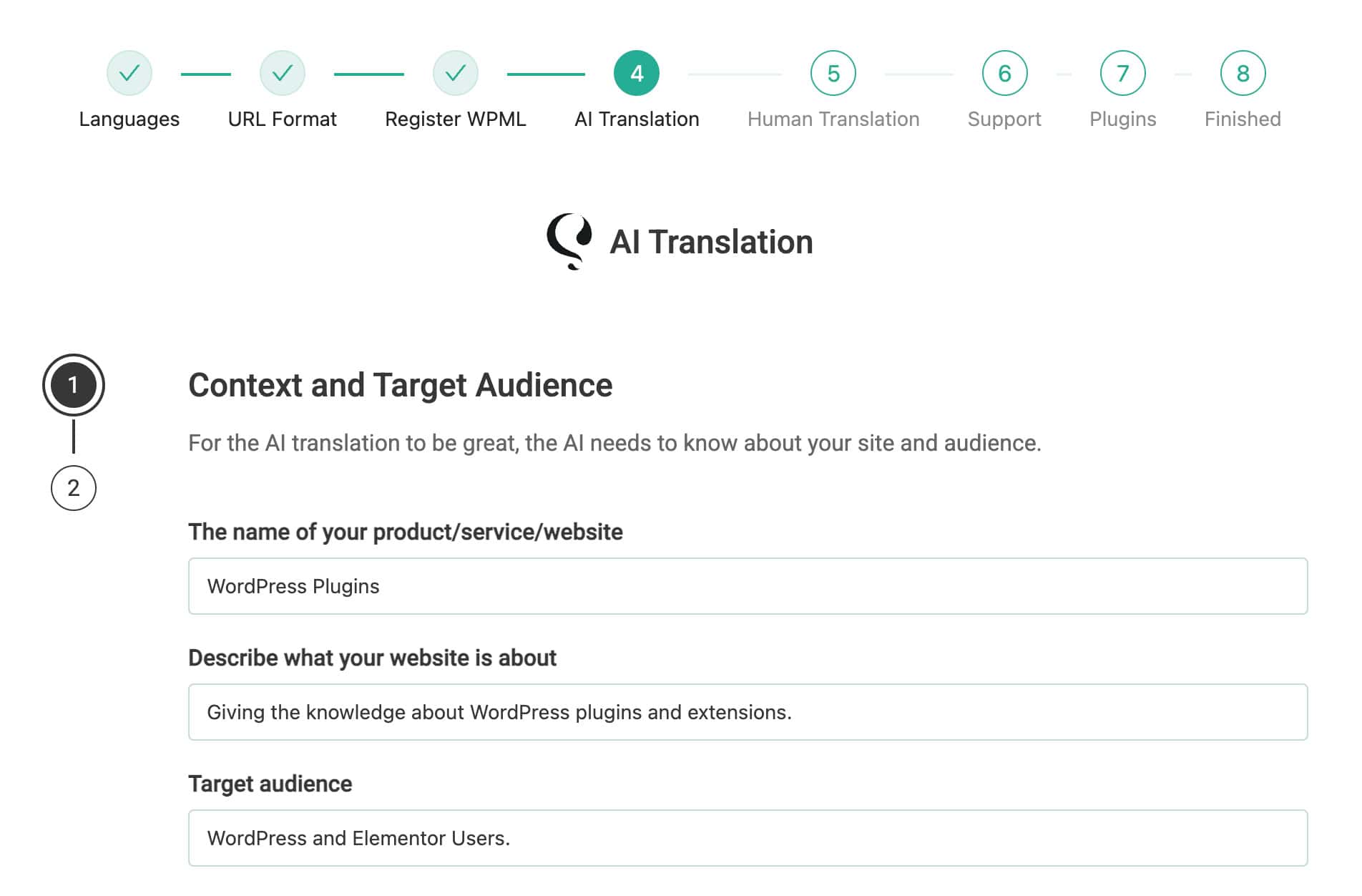 WPML Setup: AI Translation Settings