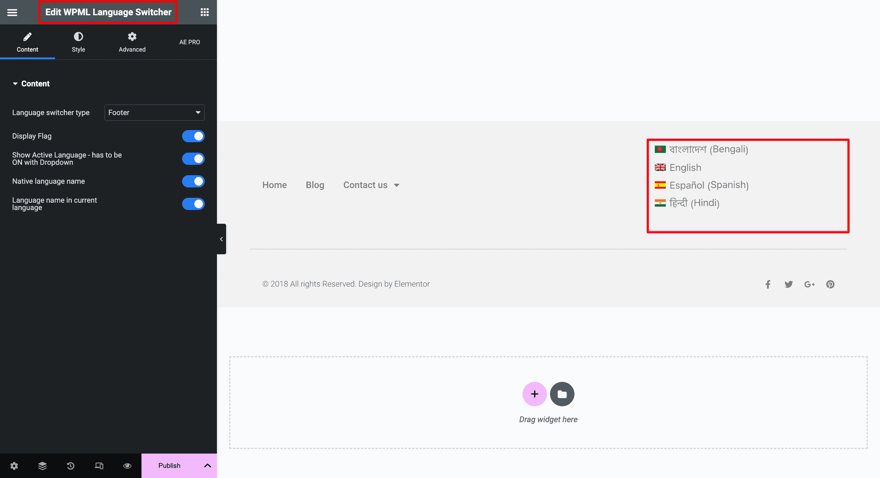 WPML: Added WPML Language Switcher Widget