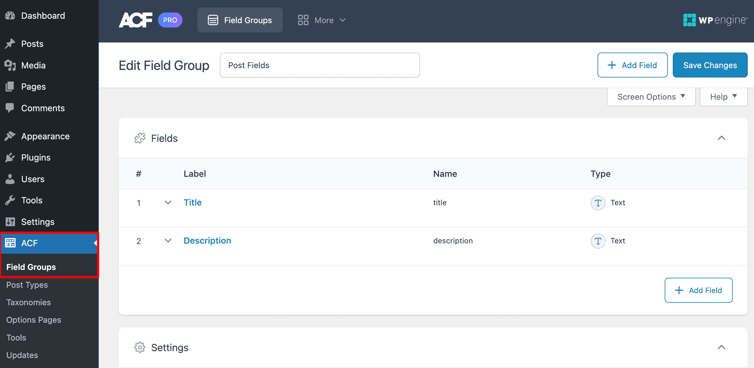 ACF: Creating Field Group