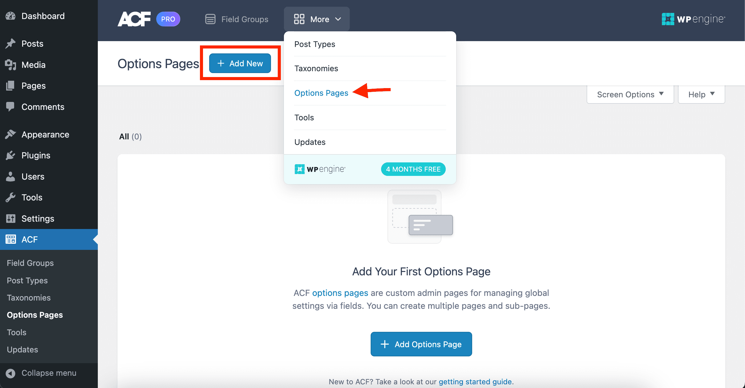 Create Options Page in ACF