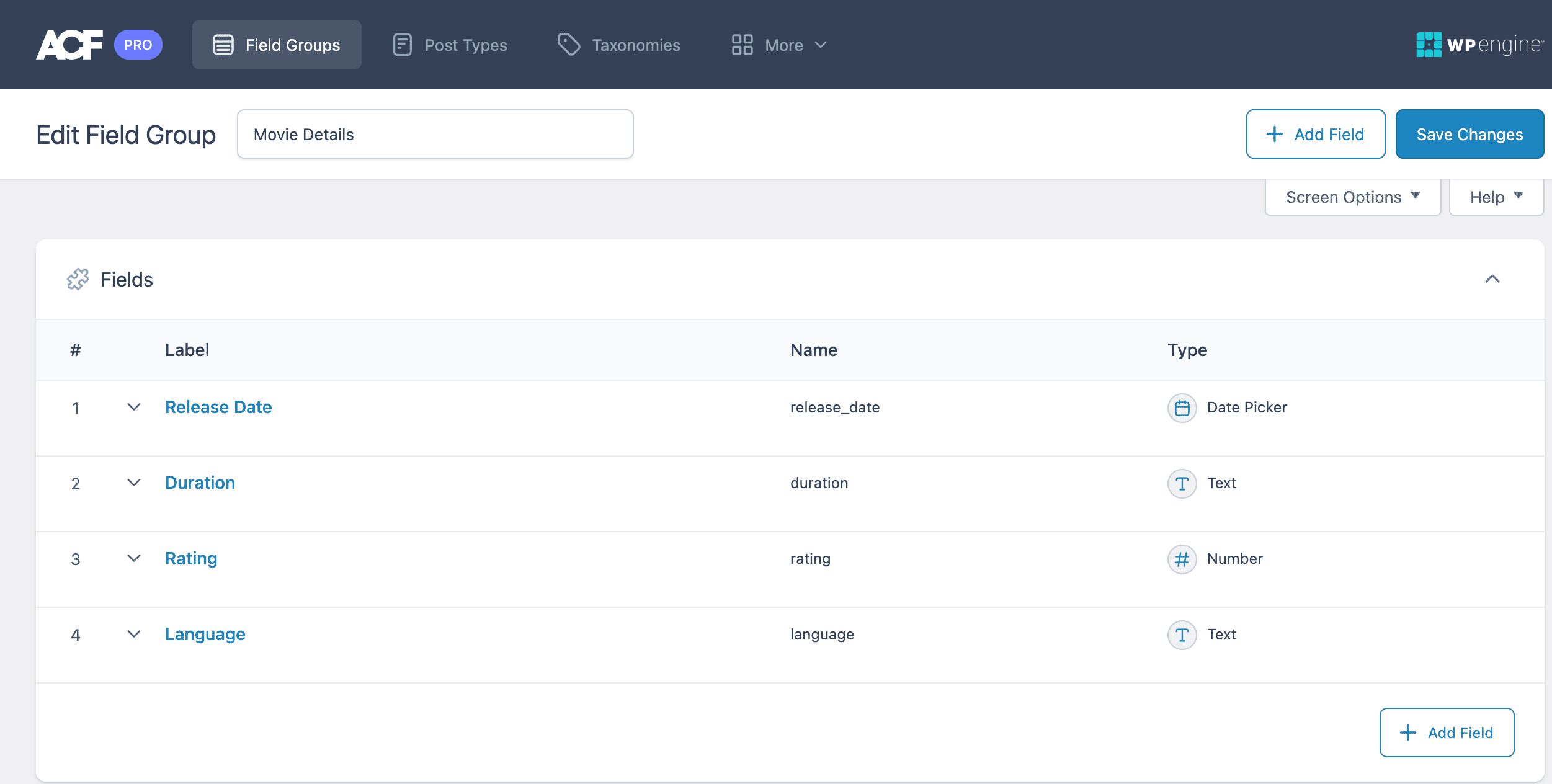 Advanced Custom Fields: Field Group