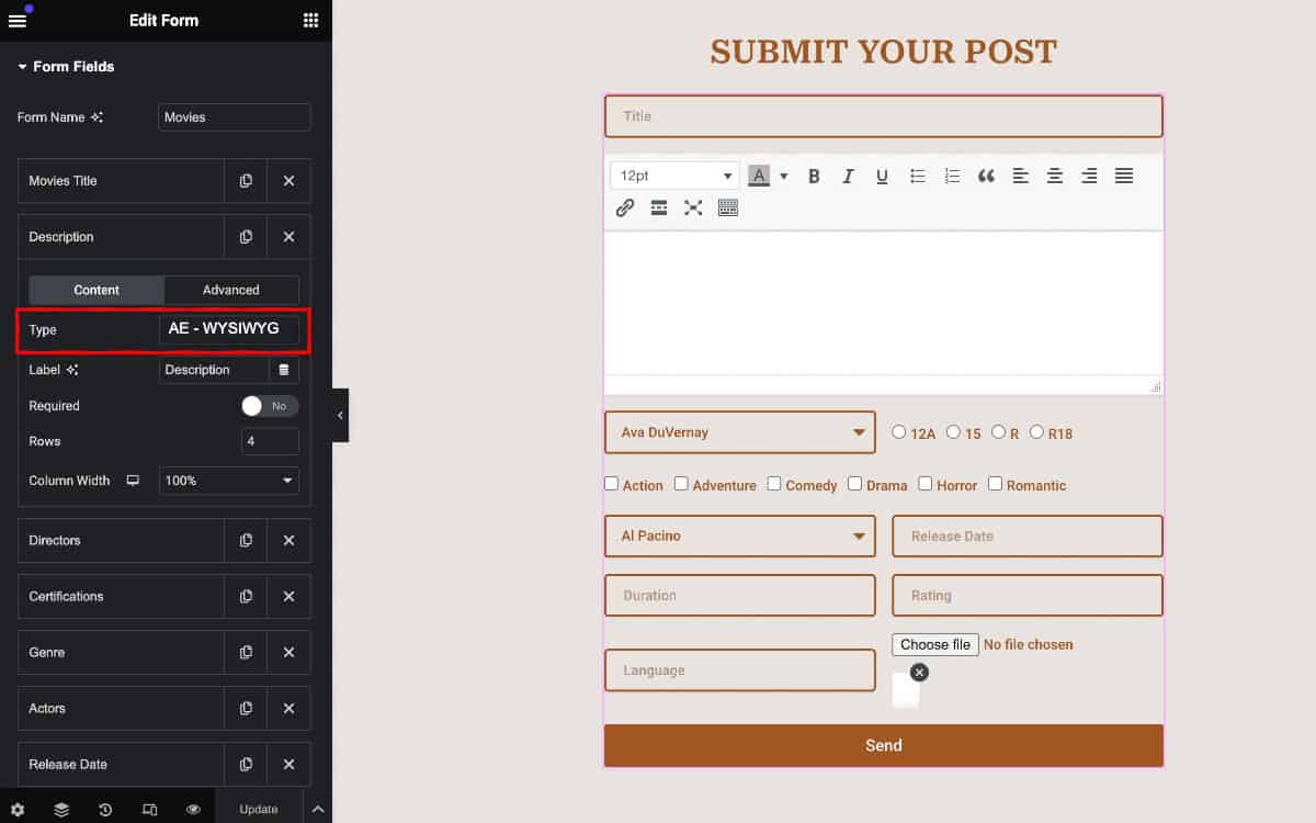 Elementor Form: Use AE- WYSIWYG Option