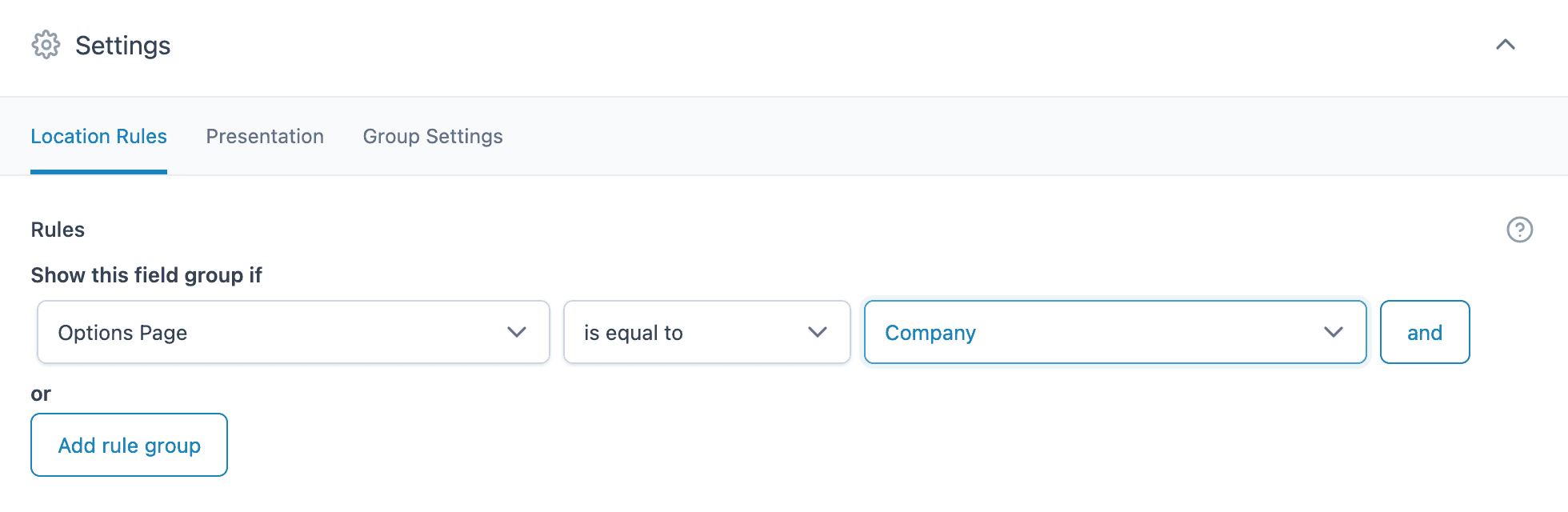 ACF: Rules Settings