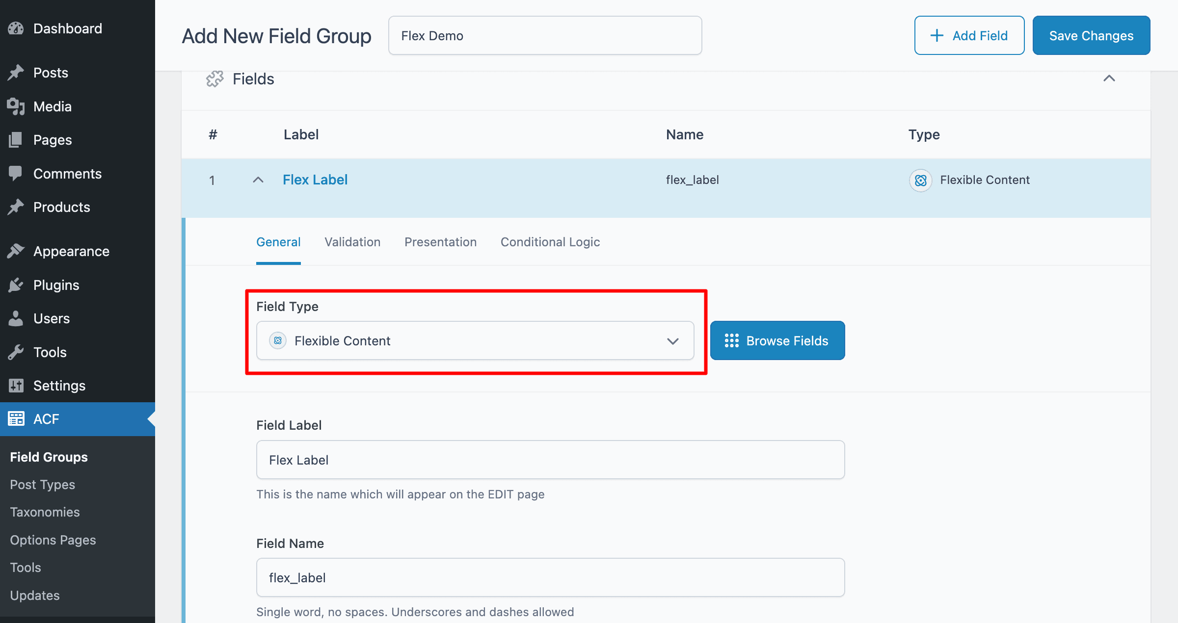 ACF: Creating Sub Fields