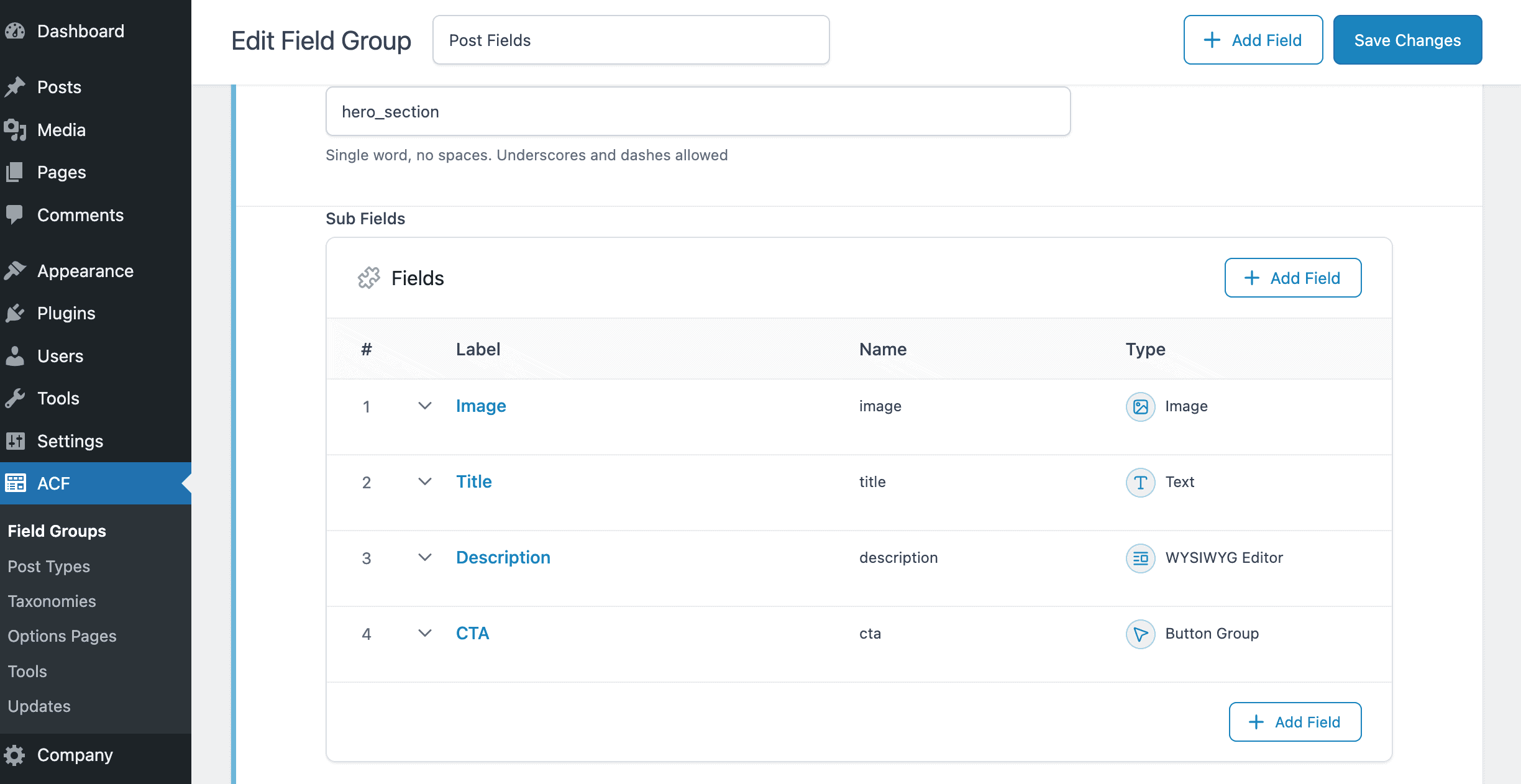 ACF: Group Sub Fields