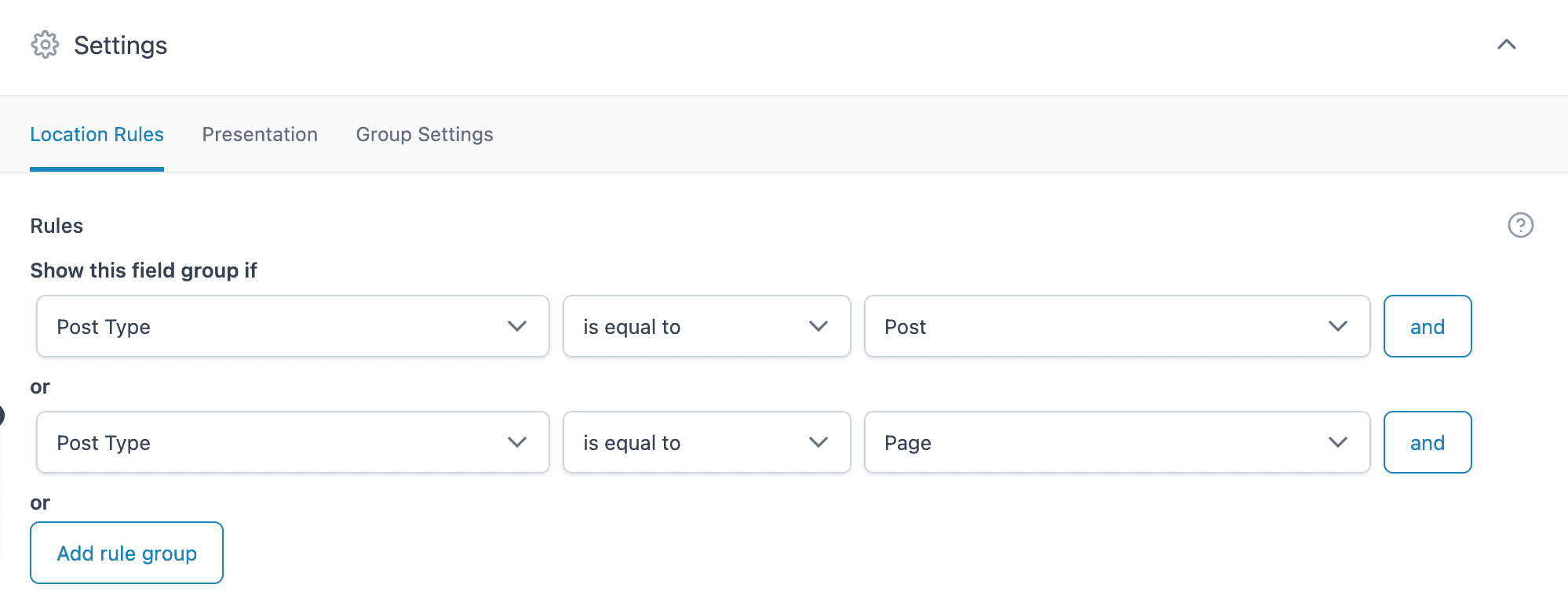 ACF: Location Settings