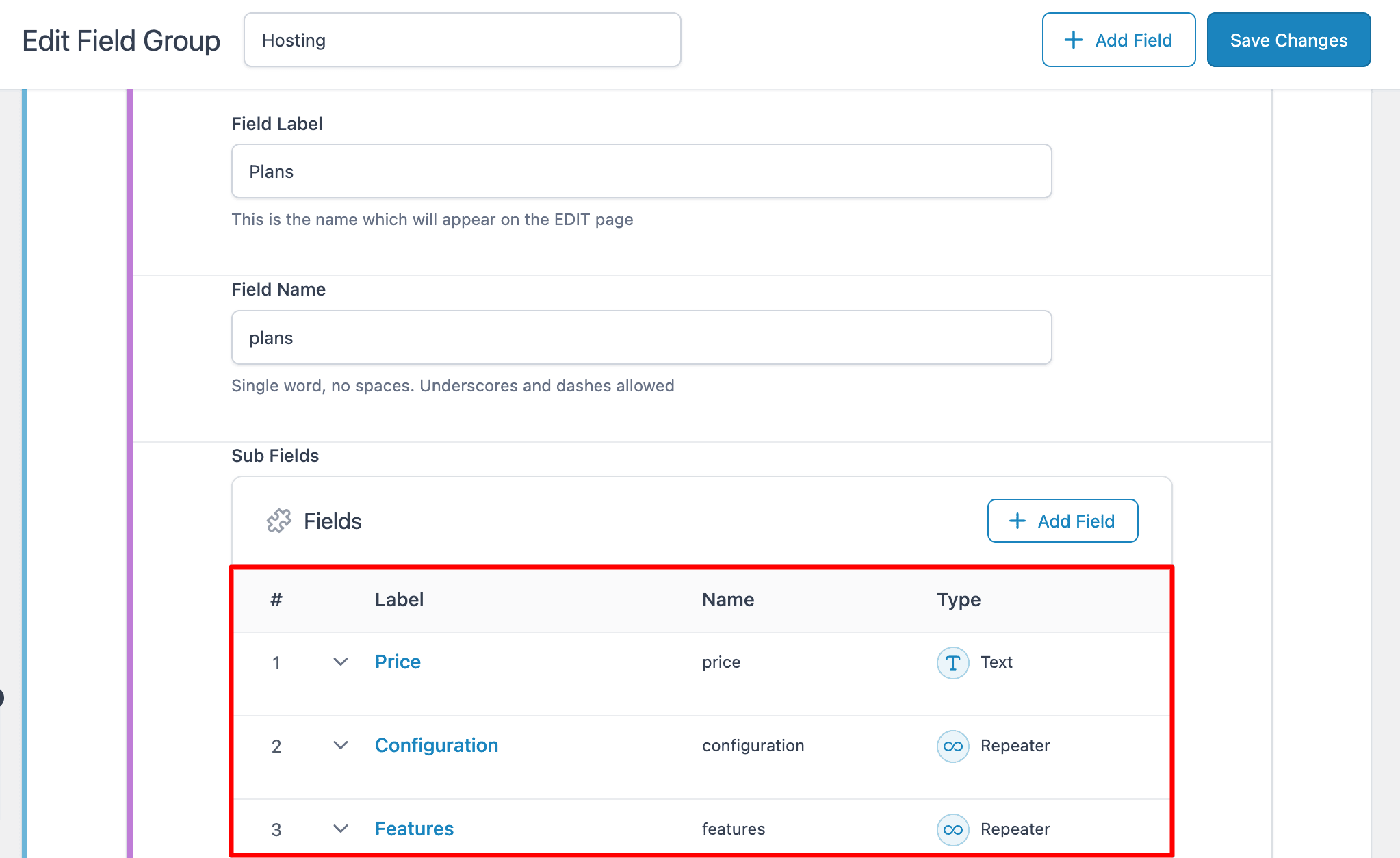 ACF: Adding Sub Fields to Nested Repeater