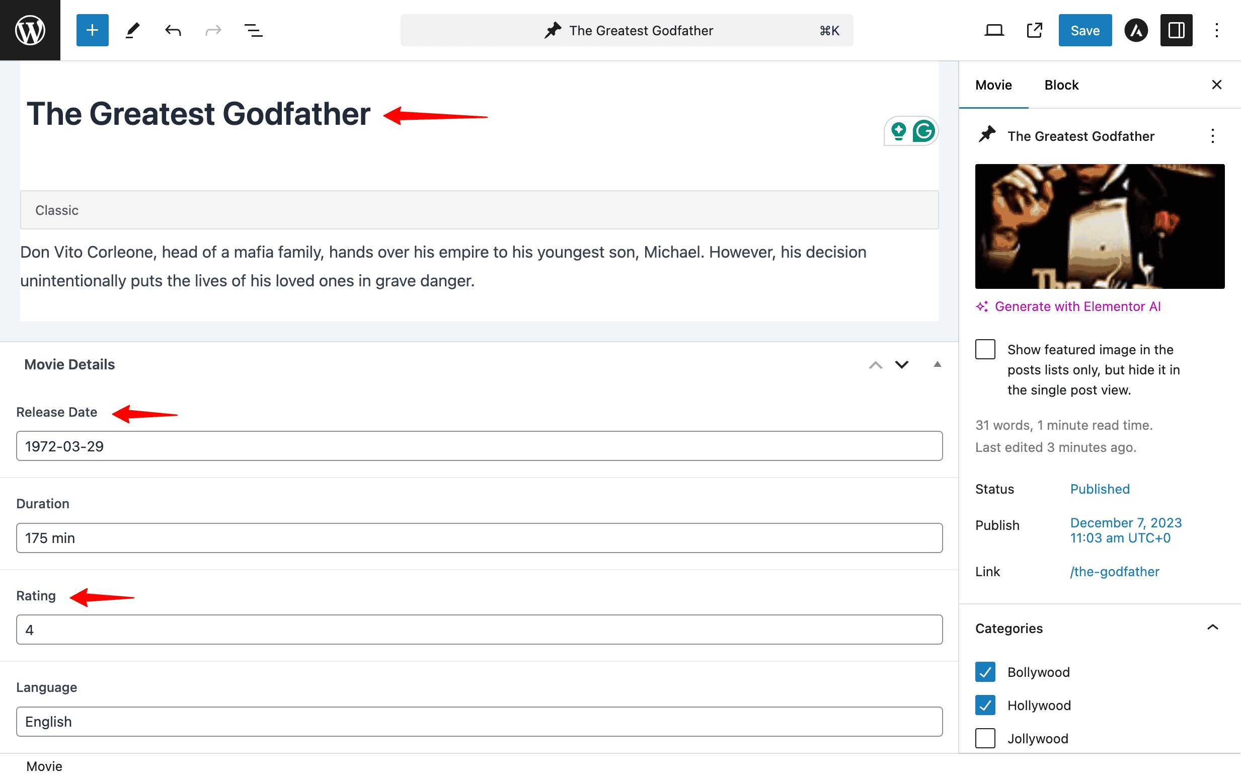 Displaying the Post Details After Updating Using Elementor Form