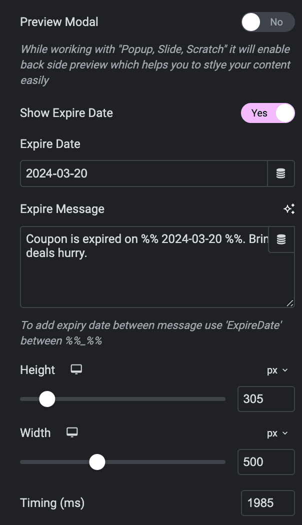 Coupon Code: Expire Date Settings