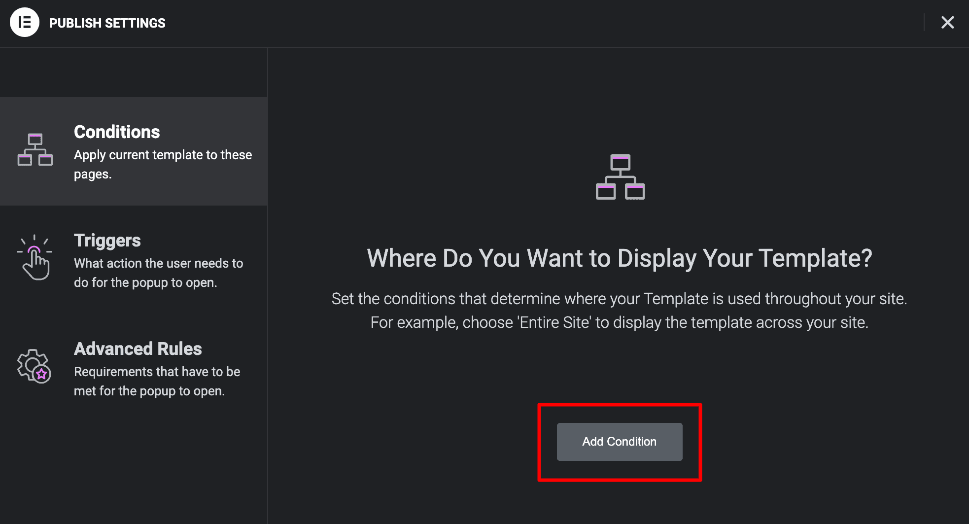Add Condition to Display Elementor Popup