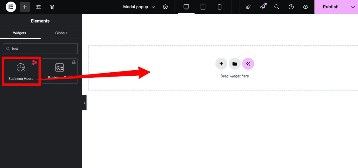Business Hours: Adding widget in Elementor