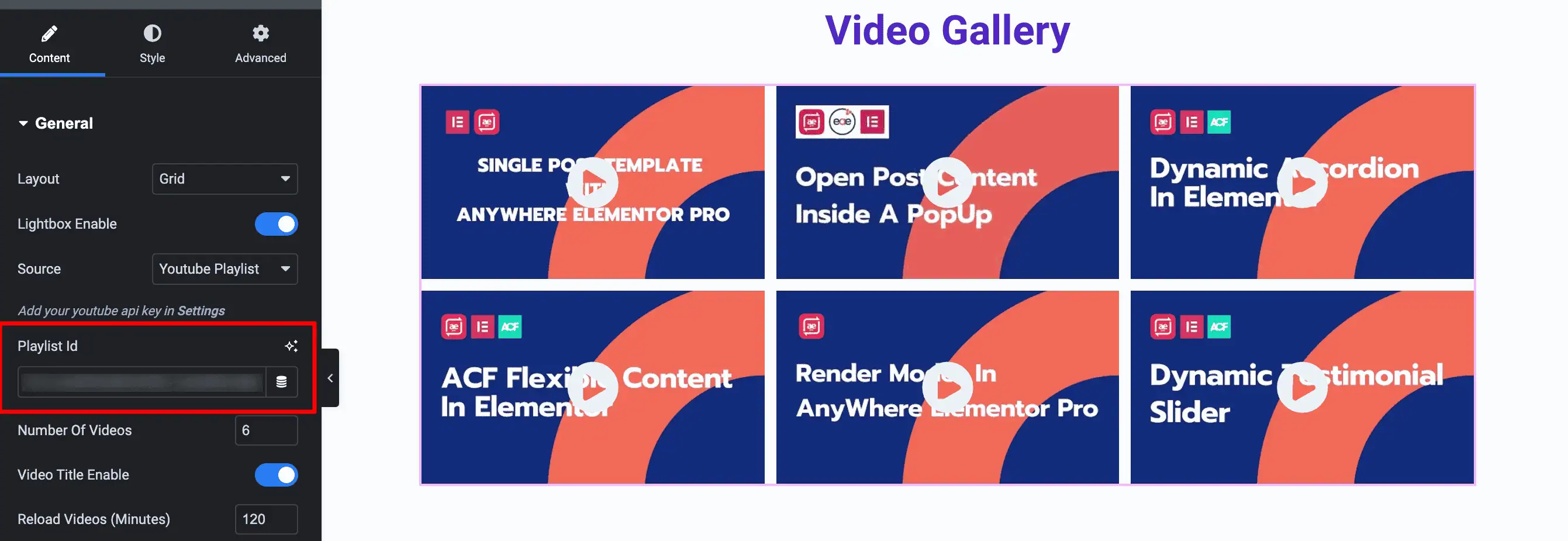 Video Gallery: Show Videos Using Playlist ID