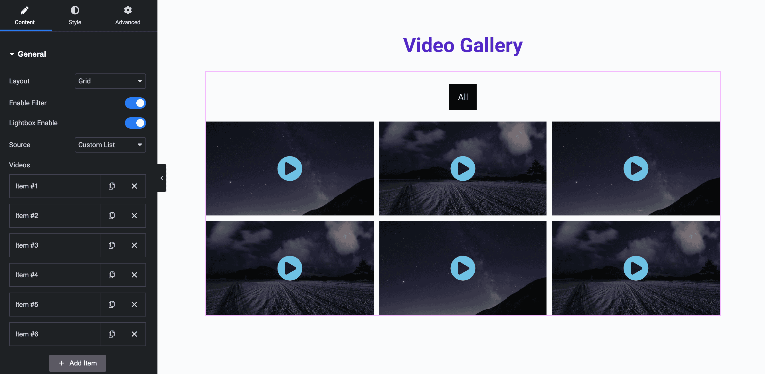 Video Gallery: Grid Layout
