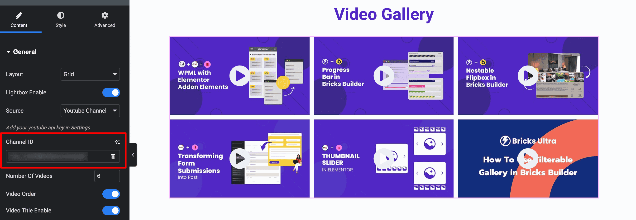 Video Gallery: Show Videos Using Channel ID